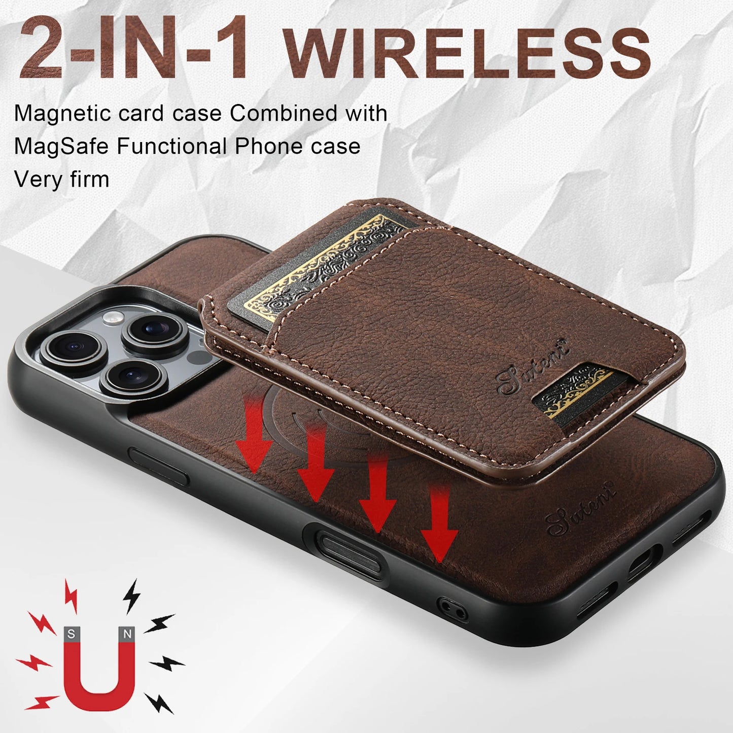 Leather Magnetic 2-in-1 Card Holder Wallet for Phone