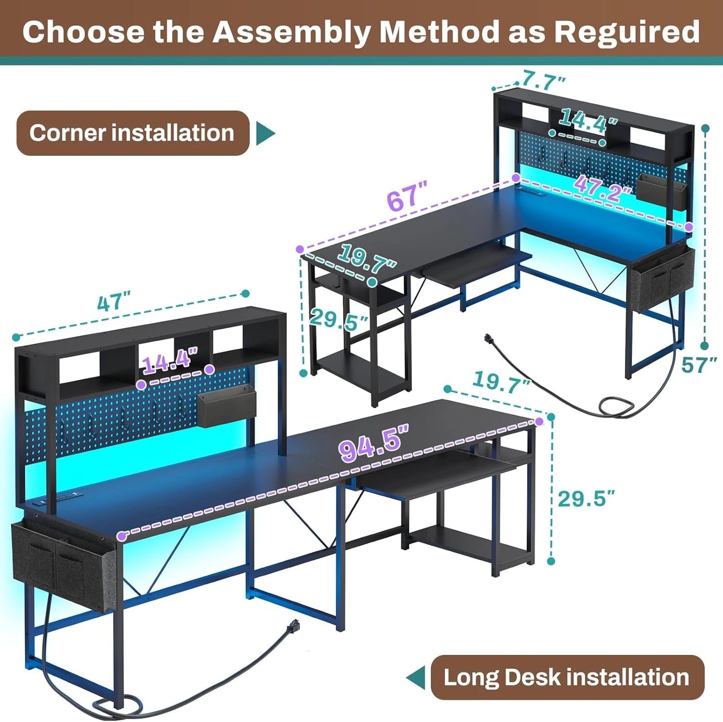 L Shaped Gaming Computer Desk Reversible