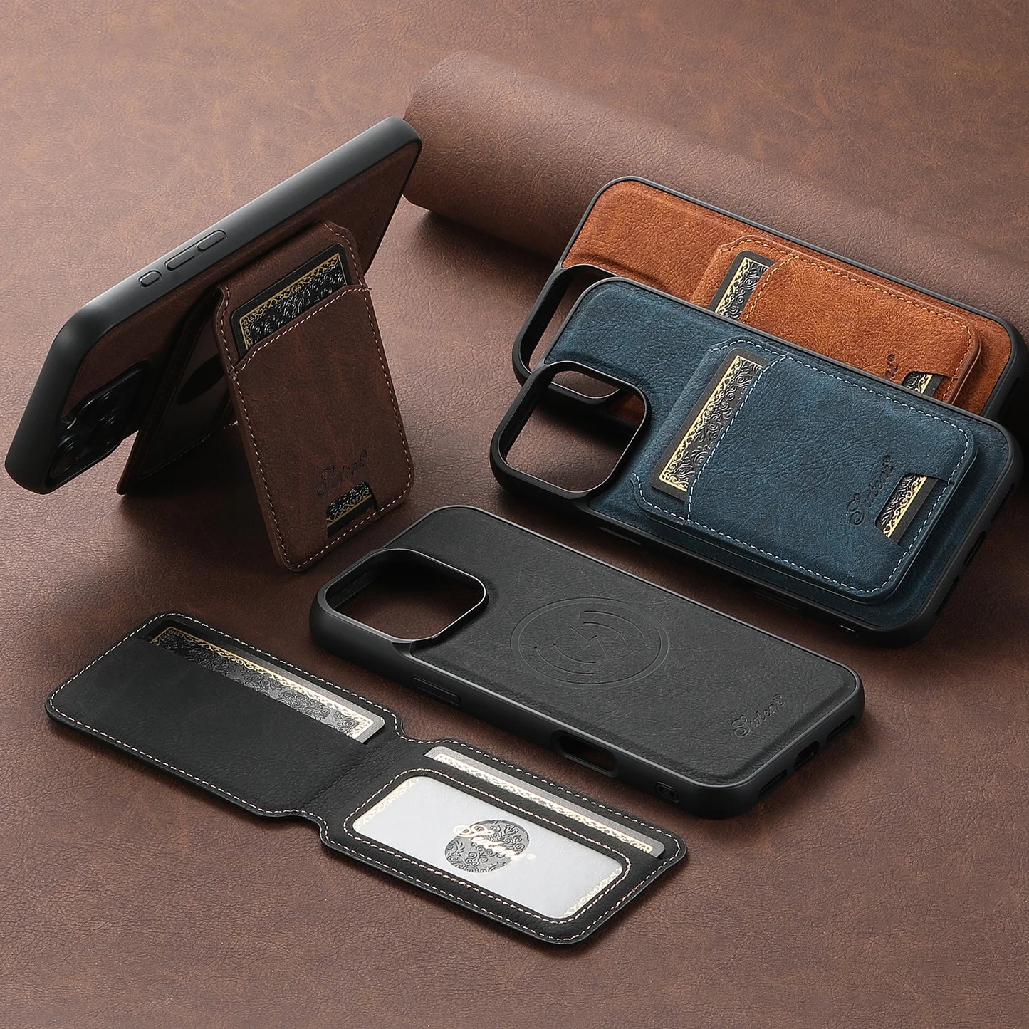 Leather Magnetic 2-in-1 Card Holder Wallet for Phone