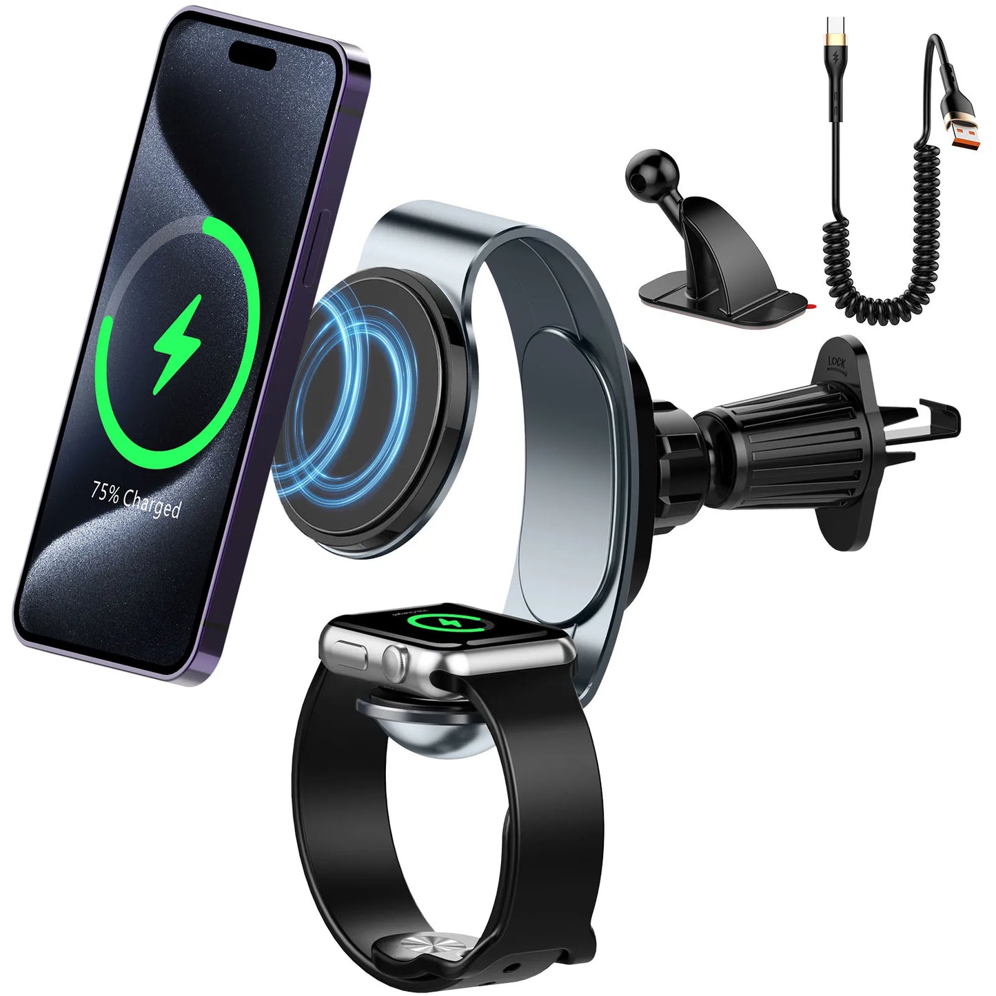 2 in 1 Wireless Car Charger for Phone/Watch