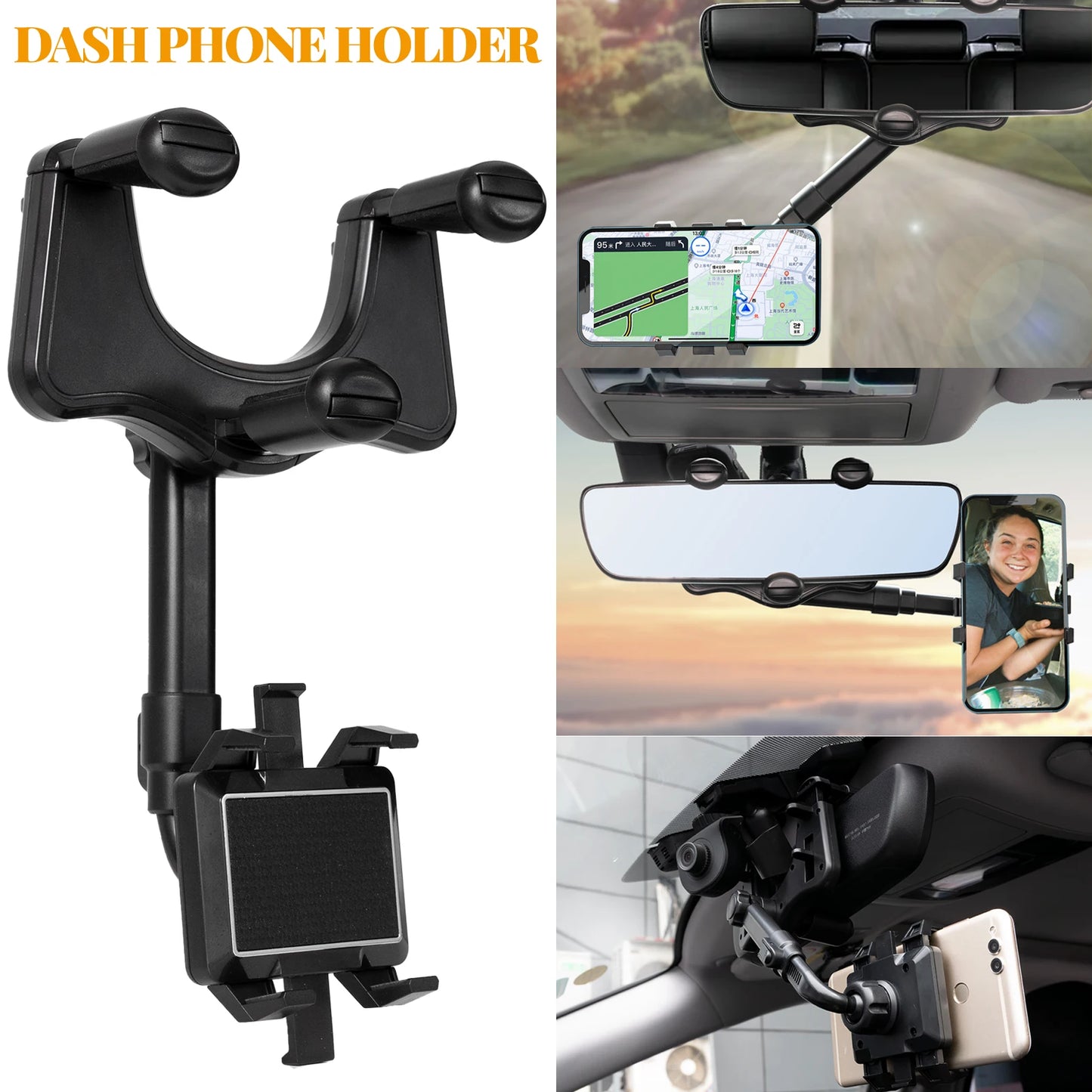 Adjustable Auto Rear View Mirror Phone Mount