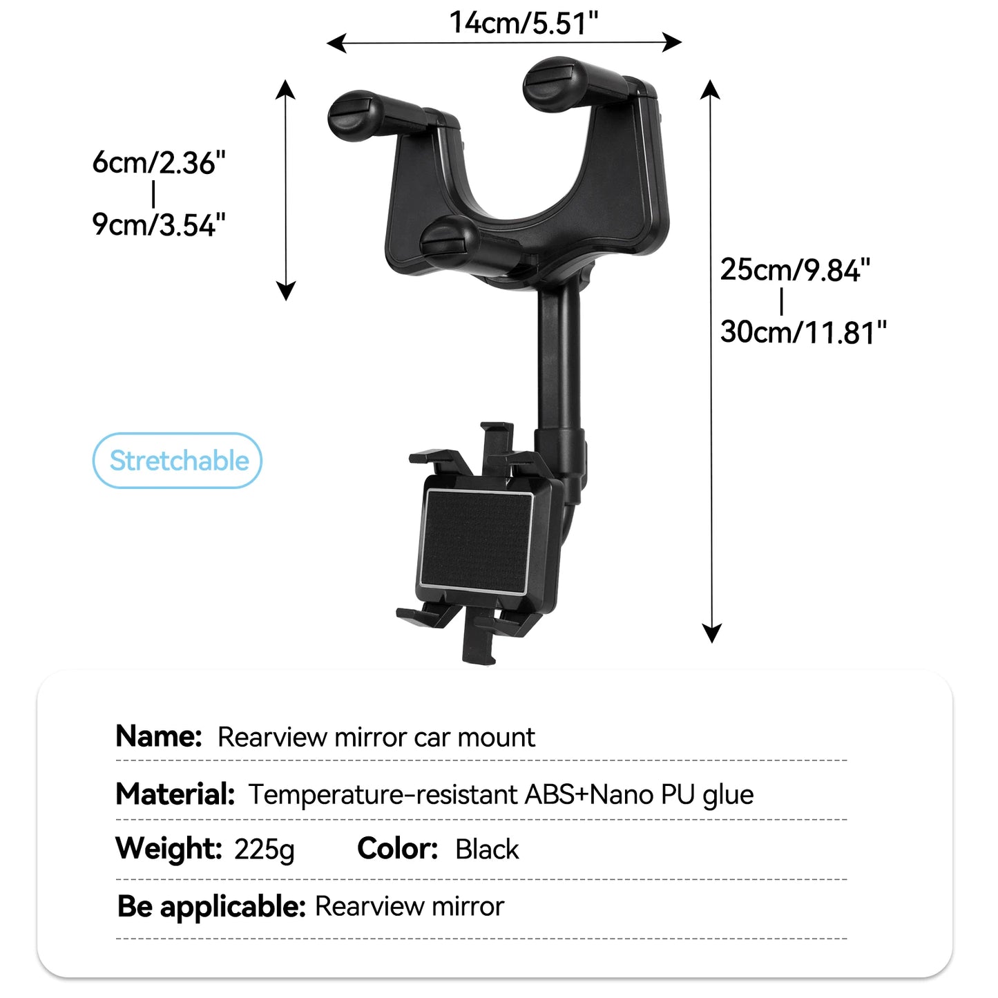 Adjustable Auto Rear View Mirror Phone Mount