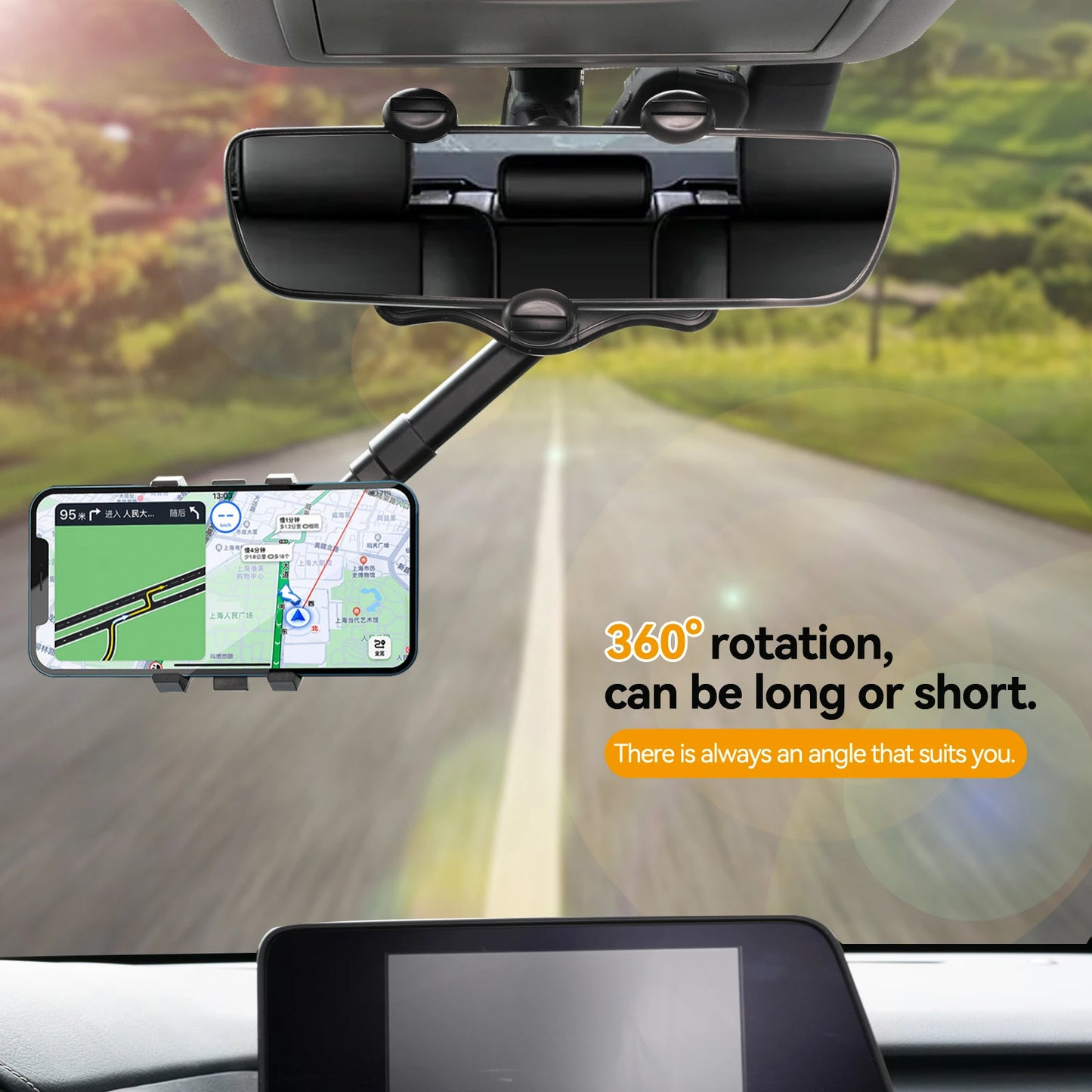 Adjustable Auto Rear View Mirror Phone Mount