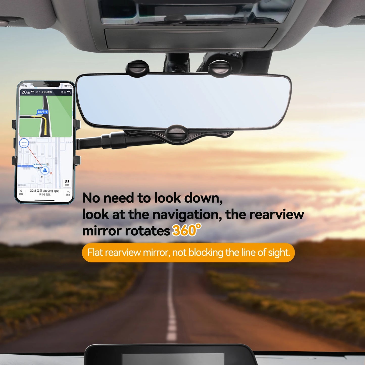 Adjustable Auto Rear View Mirror Phone Mount